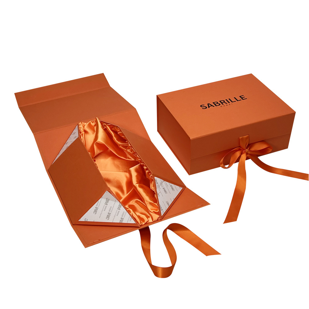 Wholesale Luxury Orange Paper Wig Box Customizable Magnetic Closure Folding Packaging Gift Box