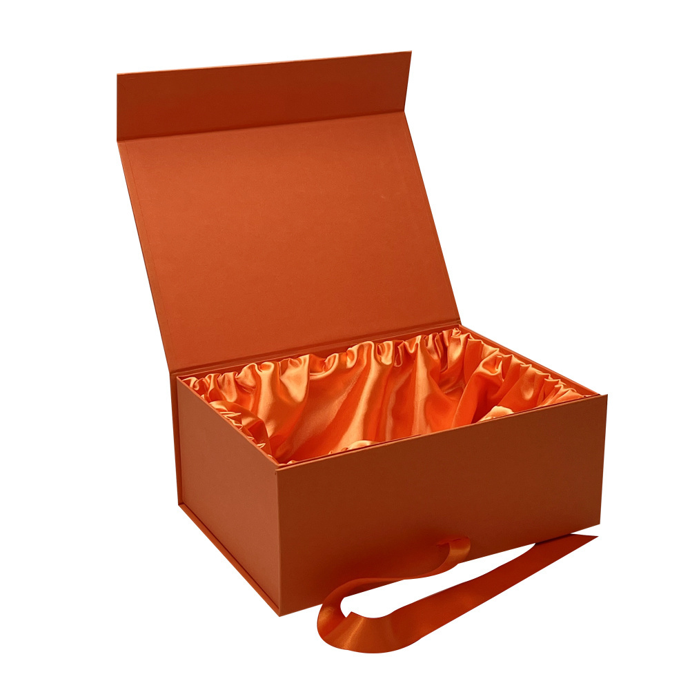 Wholesale Luxury Orange Paper Wig Box Customizable Magnetic Closure Folding Packaging Gift Box