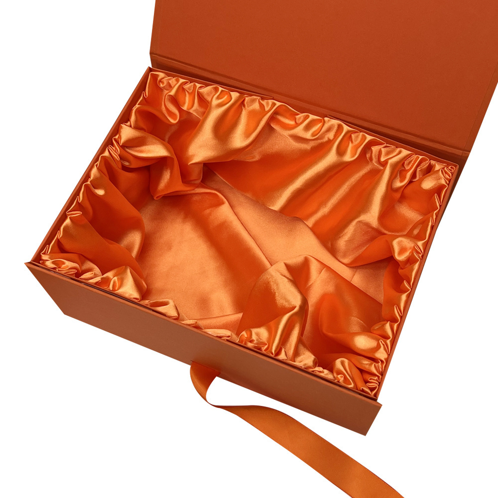 Wholesale Luxury Orange Paper Wig Box Customizable Magnetic Closure Folding Packaging Gift Box