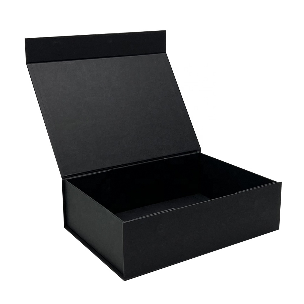 Factory custom luxury flip top cardboard black paper Magnetic gift box packaging