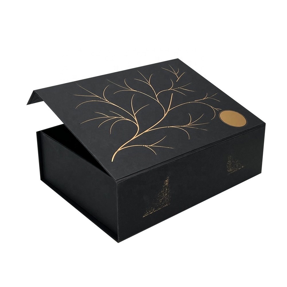 Factory custom luxury flip top cardboard black paper Magnetic gift box packaging