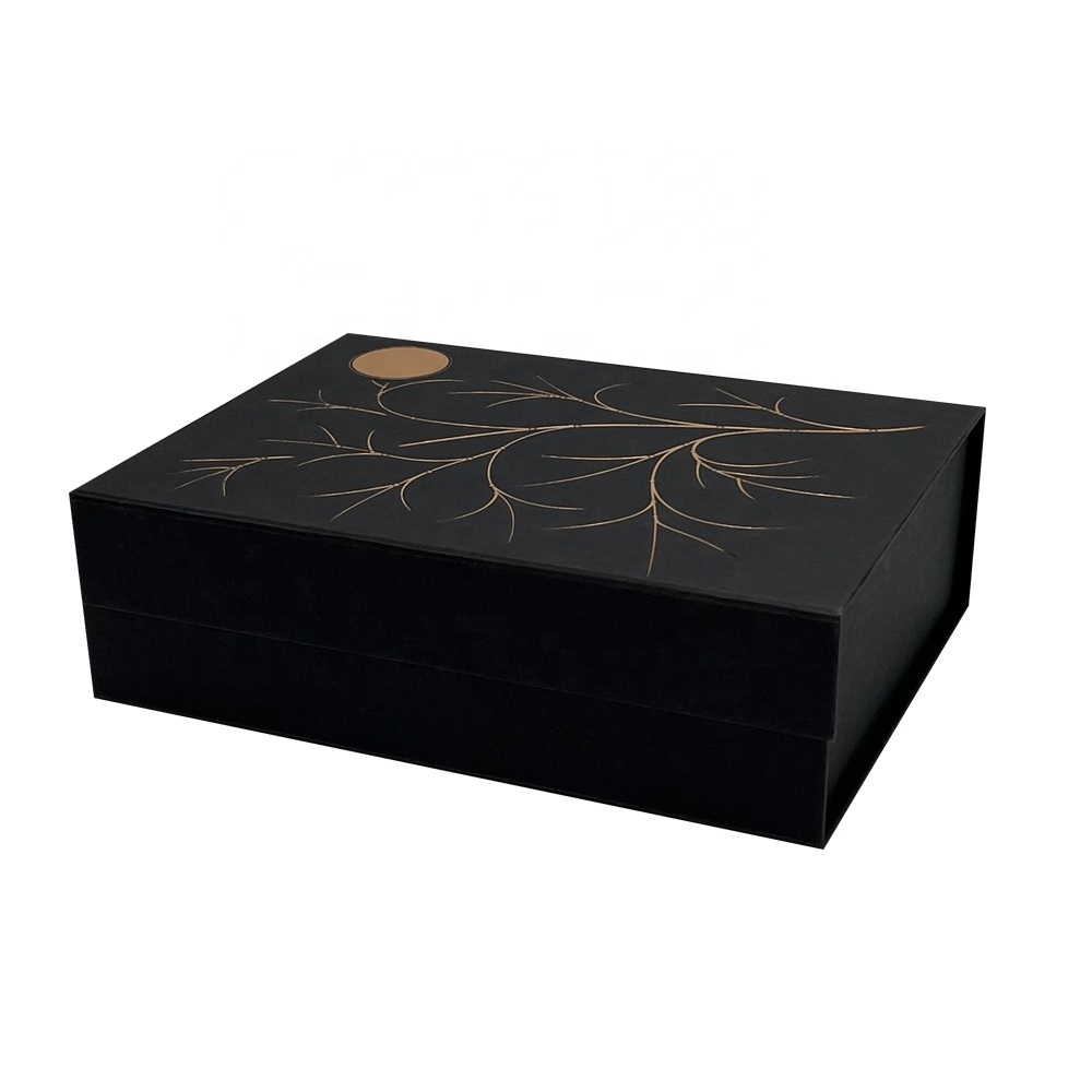 Factory custom luxury flip top cardboard black paper Magnetic gift box packaging