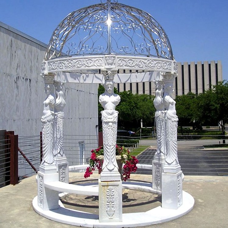 Hot sale hand carved cheap price simple Roman style white large marble gazebo outdoor garden