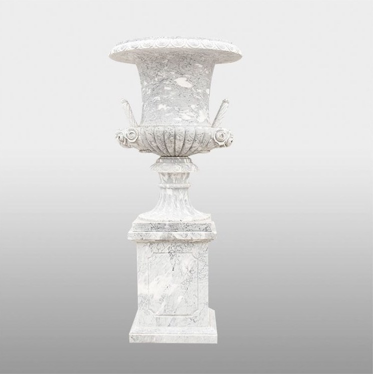 Tall Natural White Marble Garden Standing Flower Vase with Pedestal