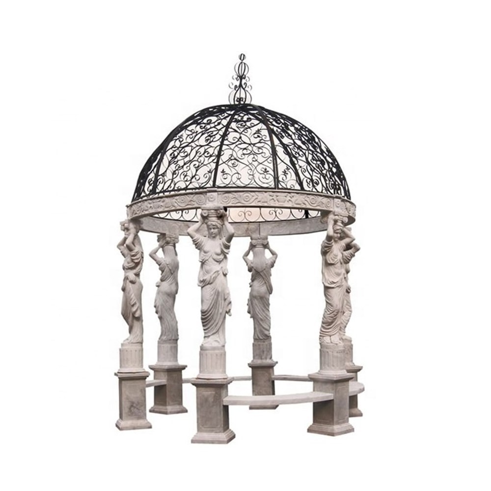 Hot sale hand carved cheap price simple Roman style white large marble gazebo outdoor garden