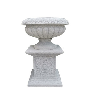 Tall Natural White Marble Garden Standing Flower Vase with Pedestal