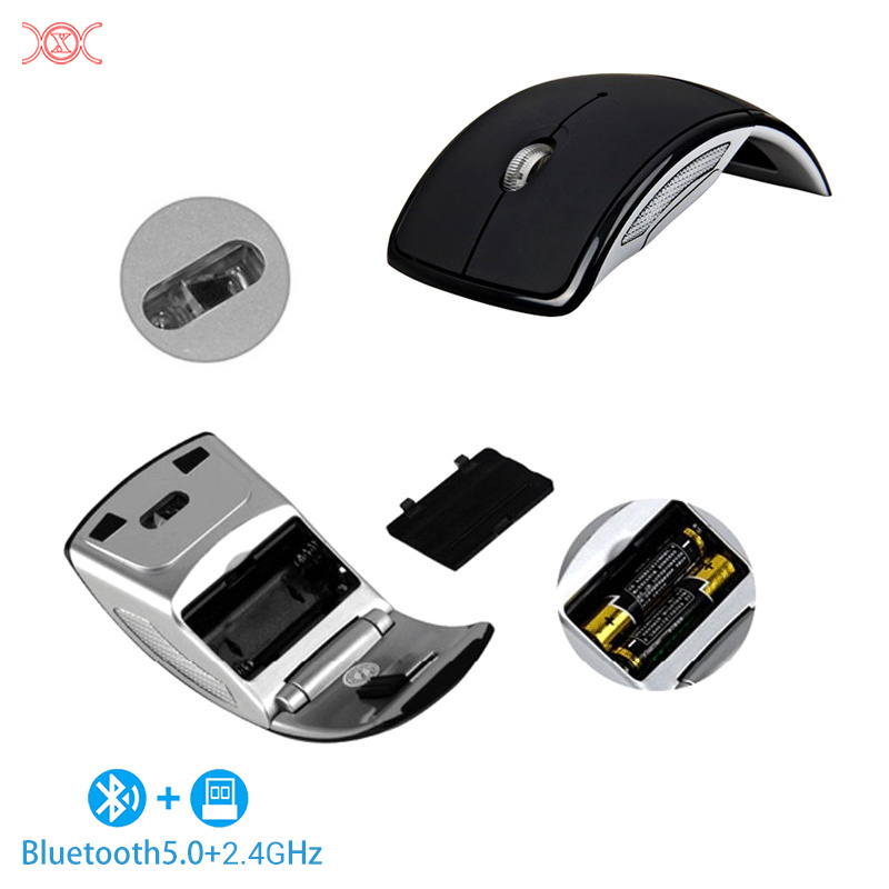 2.4G Dual Mode Wireless Optical Foldable Mouse Computer BT 5.0 Customized Logo USB Cordless Arc Mice