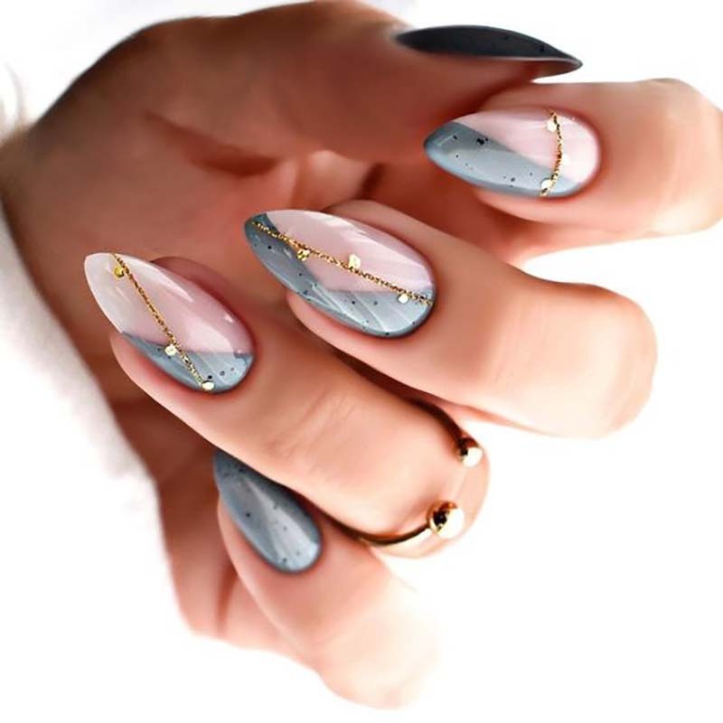 Wholesale long lasting stiletto ladies women green french nails tips marble glossy luxury private label logo custom false nails