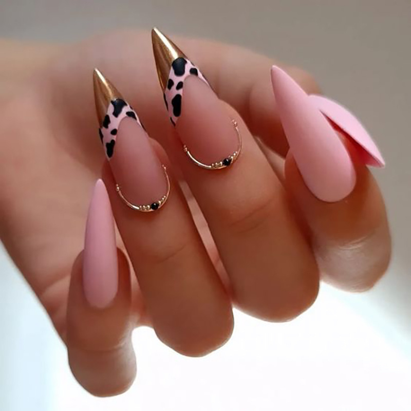 Stiletto classical pink clear press on nails gold glitter black french nails tips ABS artificial private label stick on nails