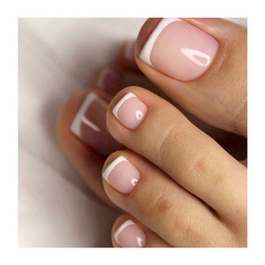 French Tip Press On Feet Nail Art White Transparent Nailbed Glossy Shinning Longlasting Durable Easy Apply False Toe Nail