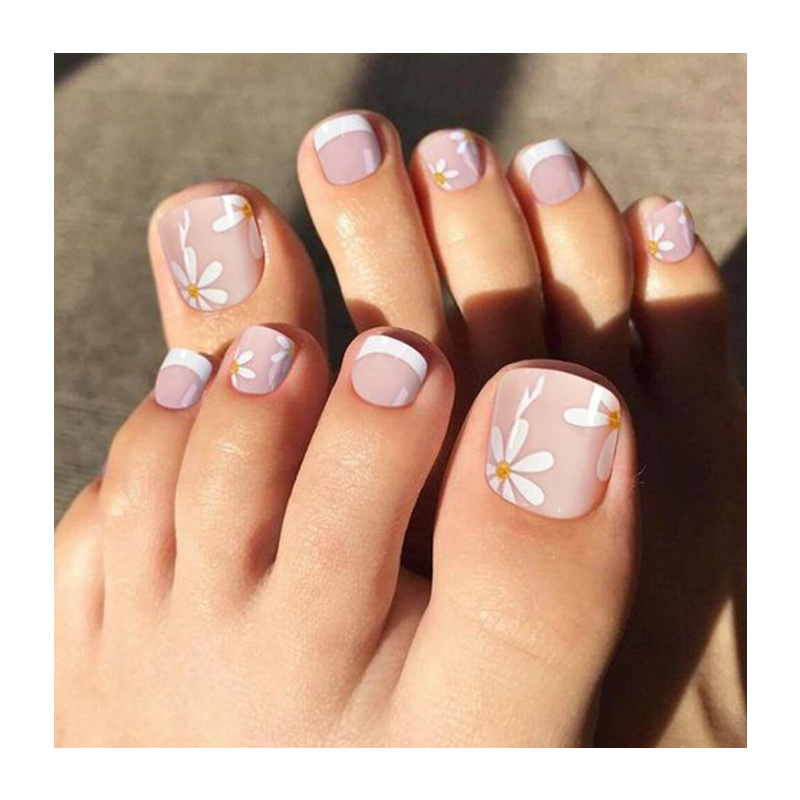 French Tip Press On Feet Nail Art White Transparent Nailbed Glossy Shinning Longlasting Durable Easy Apply False Toe Nail