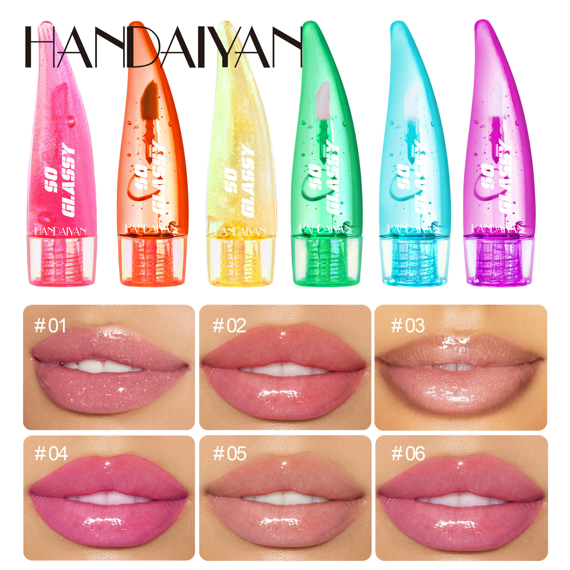 Private label 6pcs Colorful lip gloss, glass mirror Lip Honey, transparent color changing moisturizing pearlescent lip glaze