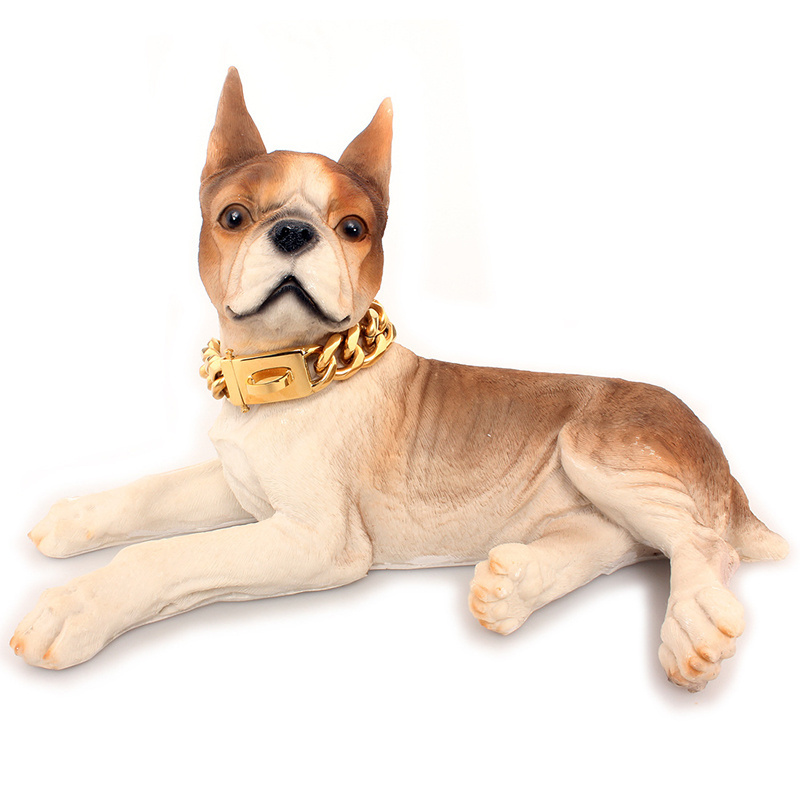 Big Dog Chain Collar with Buckle Strong Heavy Duty 19MM Thick Wide Stainless Steel Metal Gold Cuban Link Chain Collar