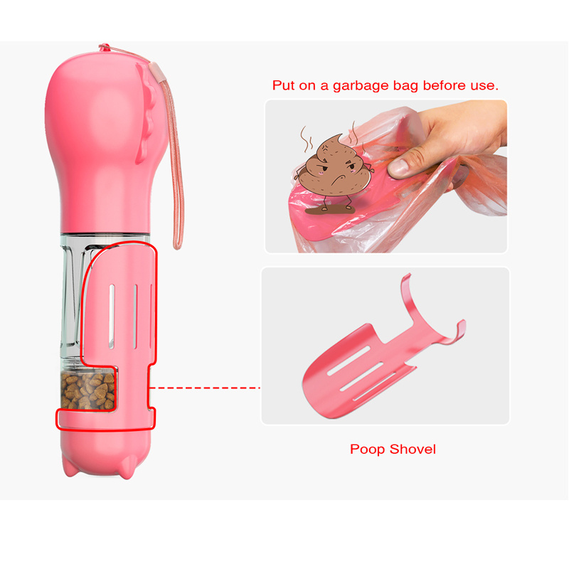 Outdoor Leak Proof Plastic Portable Dog Water Bottle Travel with Poop Bag Dog Food Storage Container Feeder with Poop Shovel