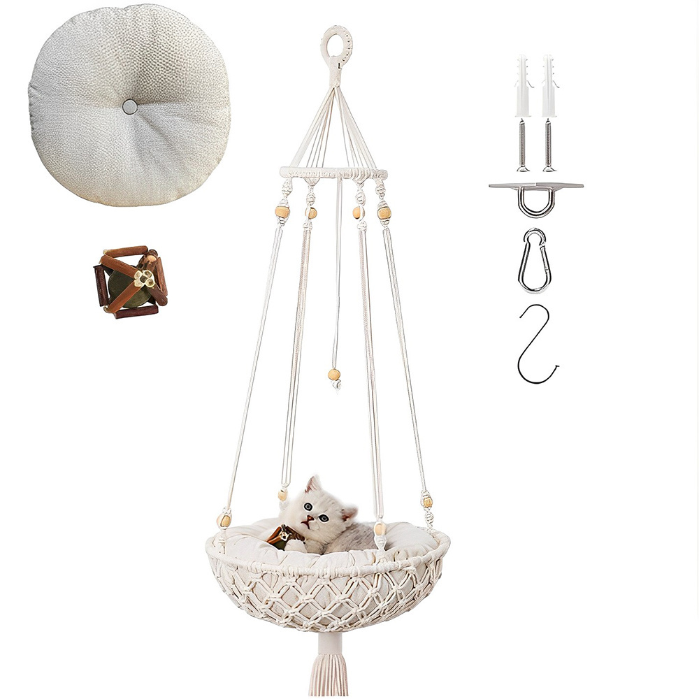 Little Guy Bohemian Pet Hammock Tassel Lace Hand Cotton Thread Woven Cat Rest Hanging Basket Pet Nest Cat Dog Hammock Swing