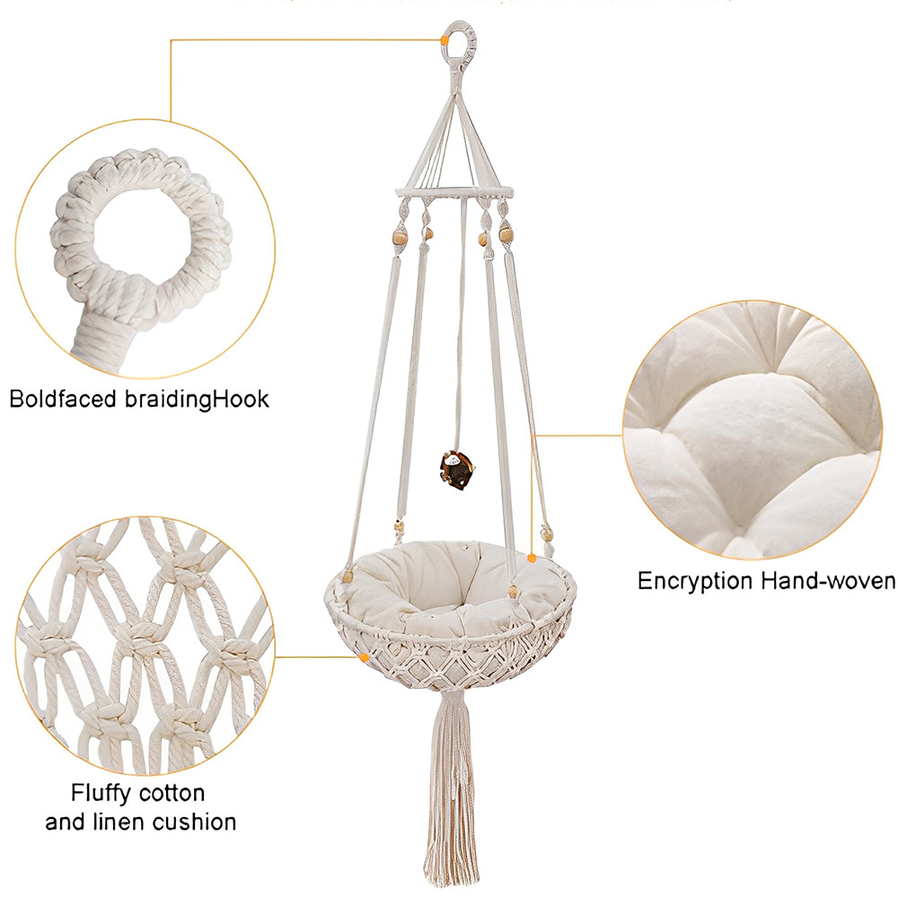 Little Guy Bohemian Pet Hammock Tassel Lace Hand Cotton Thread Woven Cat Rest Hanging Basket Pet Nest Cat Dog Hammock Swing