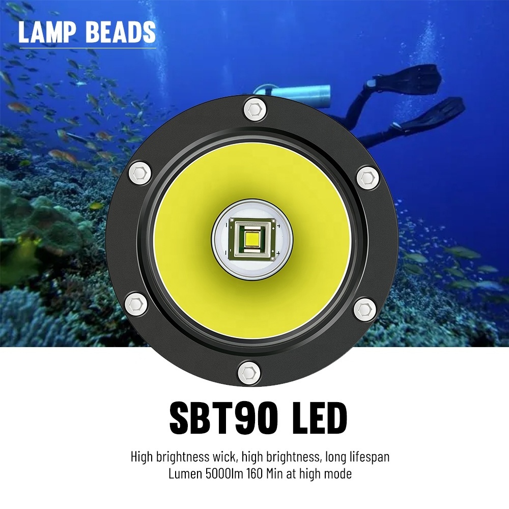 DT12 rotary switch SBT90 diving flashlight 21700 led underwater flashlights scuba diving lantern 150m diving light rechargeable