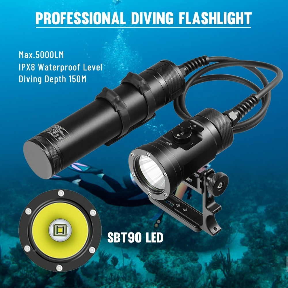 DT12 rotary switch SBT90 diving flashlight 21700 led underwater flashlights scuba diving lantern 150m diving light rechargeable