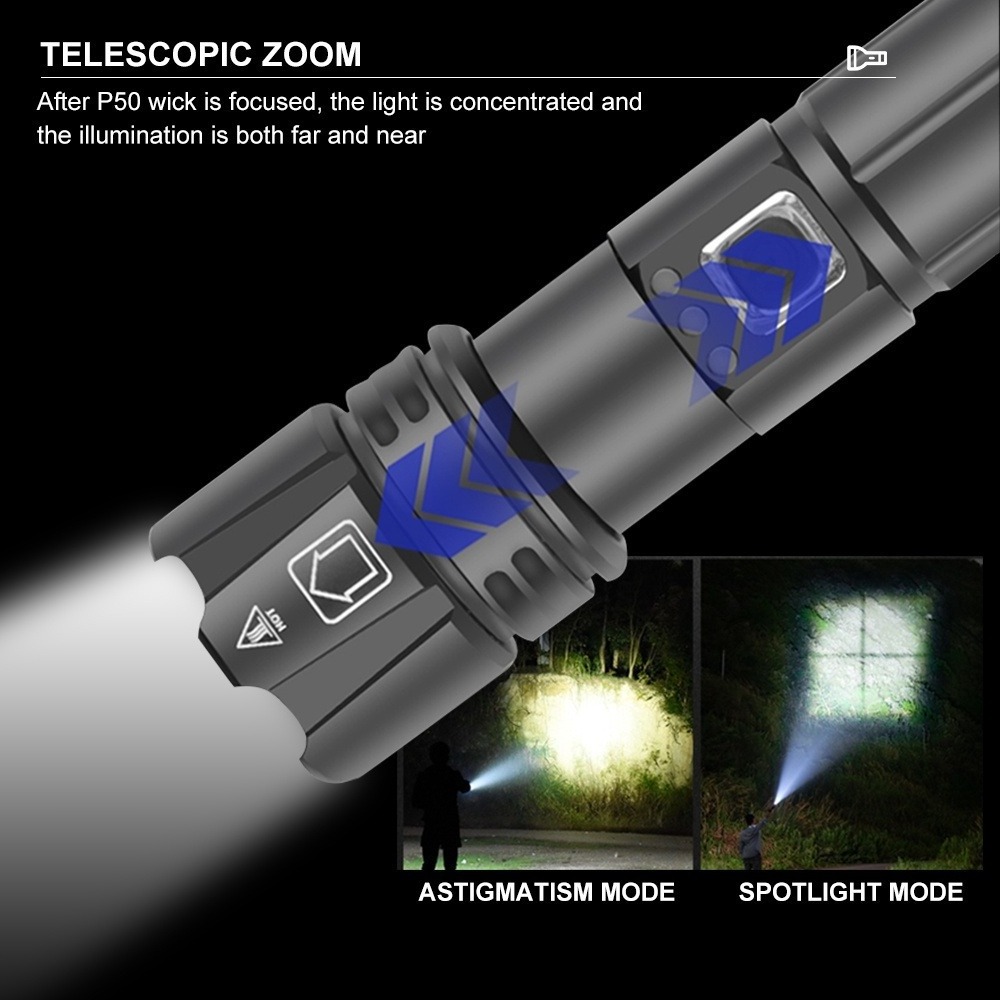 Asafee 1476 Zoom P50 LED Aluminum alloy Flashlight Strong Light Outdoor Torch with Attack Head Tactical  Flashlight