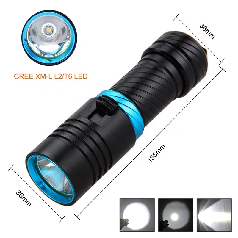 Wholesale Diving Light Torch 1000LM XM-L2/T6 LED scuba Diving Flashlights Underwater 50m Torch Red