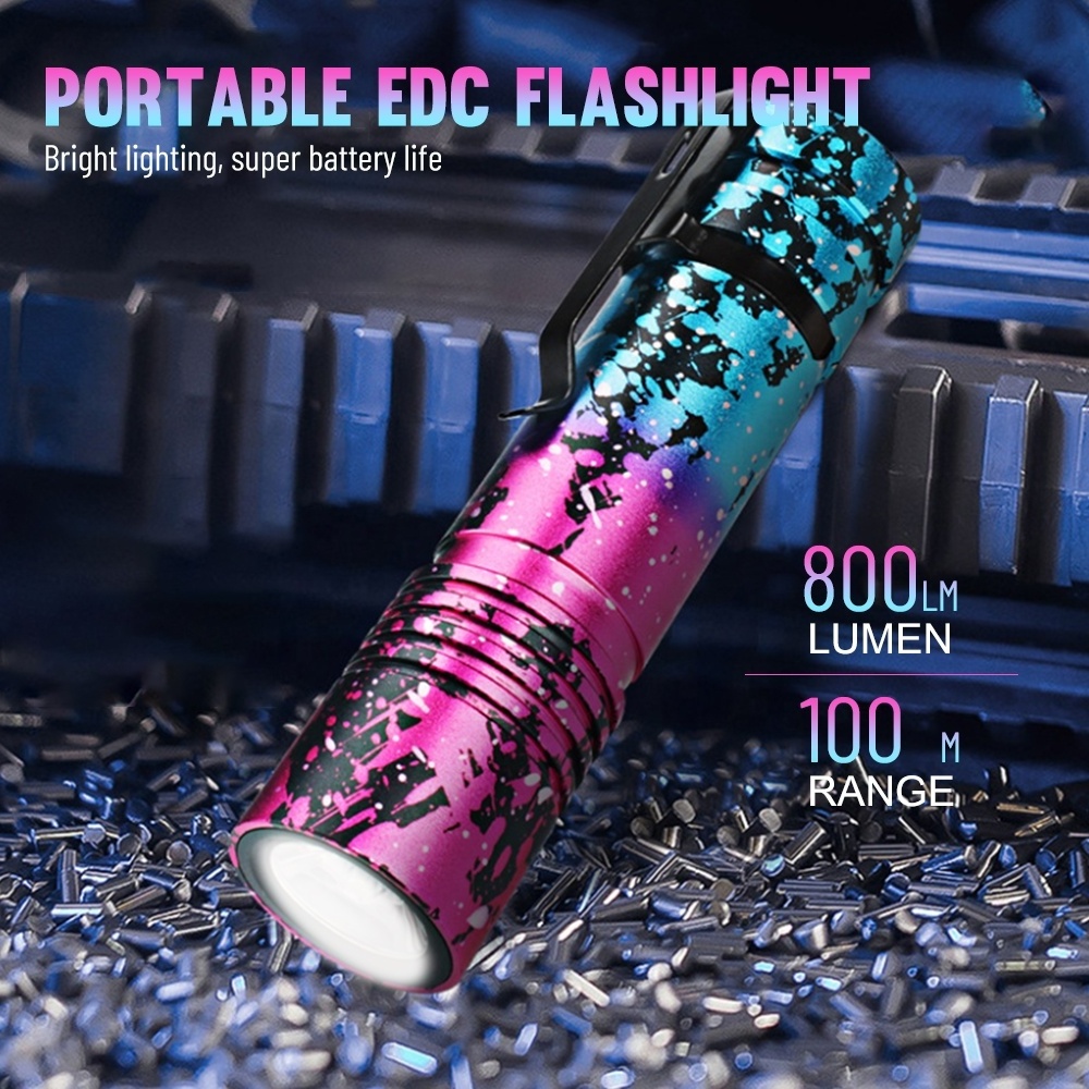 Mini Colorful Flashlight 800LM Self Defense Waterproof Rechargeable Tactical Camping LED Halloween Flashlight Torch Light