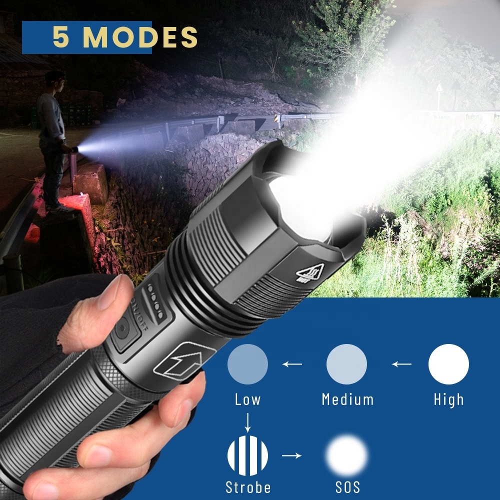 1600 XHP70 light usb rechargeable flashlights micro usb charging 1000lm torch light led flashlights aluminum 5modes flash to