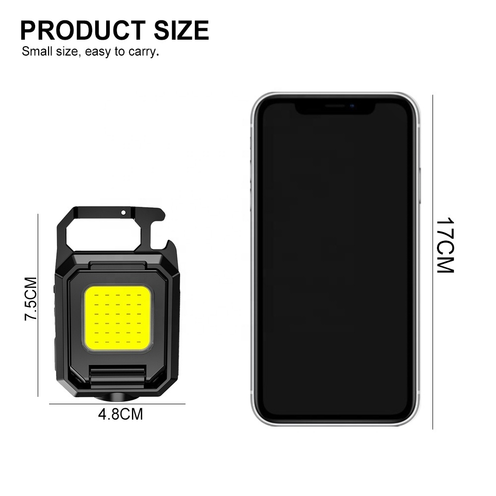 Double Size COB Work Light 800 Lumen Gift Bottle Opener Waterproof Outdoor Small EDC Camping Lamp Keychain Led Flashlight