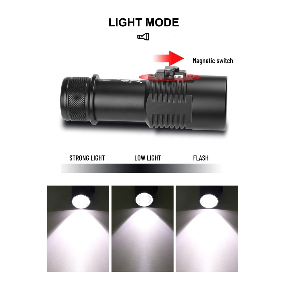 Asafee XHP70 LED Underwater Flashlight 1500LM Waterproof 3modes Magnetic Switch Free Fun Diving Torch Lamp