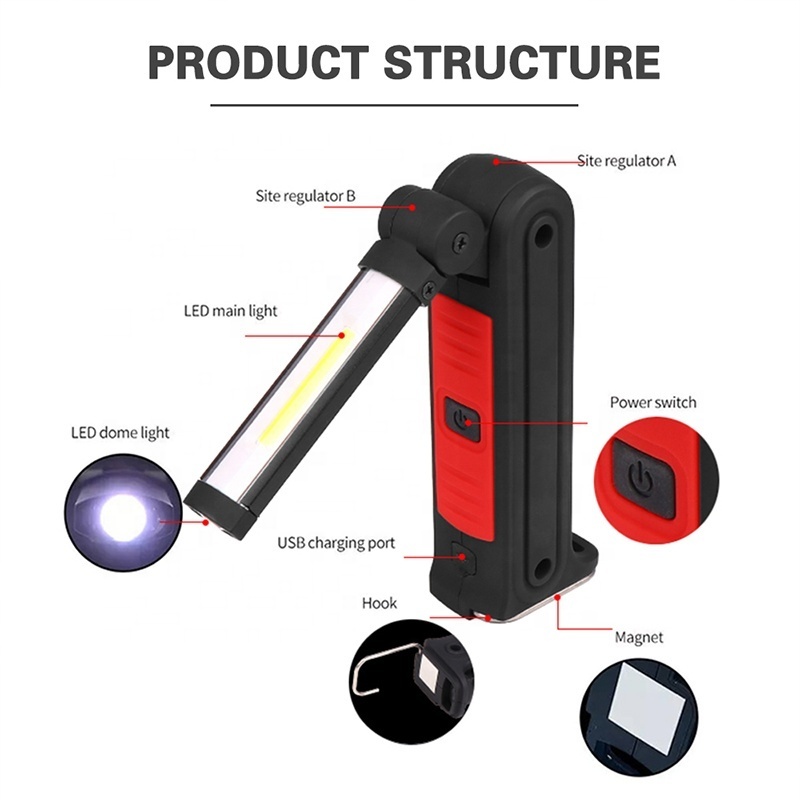 360 degree folding COB work light LED glare emergency flashlight inspection light with magnetic base