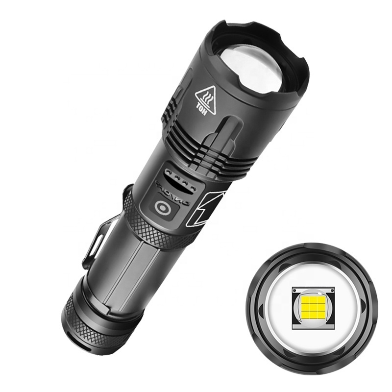 P99 LED Flashlight High Power Zoomable 5 Modes 18650 26650 Camping Tactical Rechargeable Outdoor Flashlight Torch with Clip