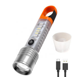 Outdoor Camping EDC Torch Light Lamp Multi-function Zoomable Flashlight COB LED Rechargeable Flashlights with Magnet