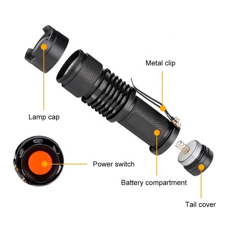 Asafee SK68 mini flashlight torch light Outdoor pocket portable lamp zoom Waterproof LED Lantern 14500 AA flashlight