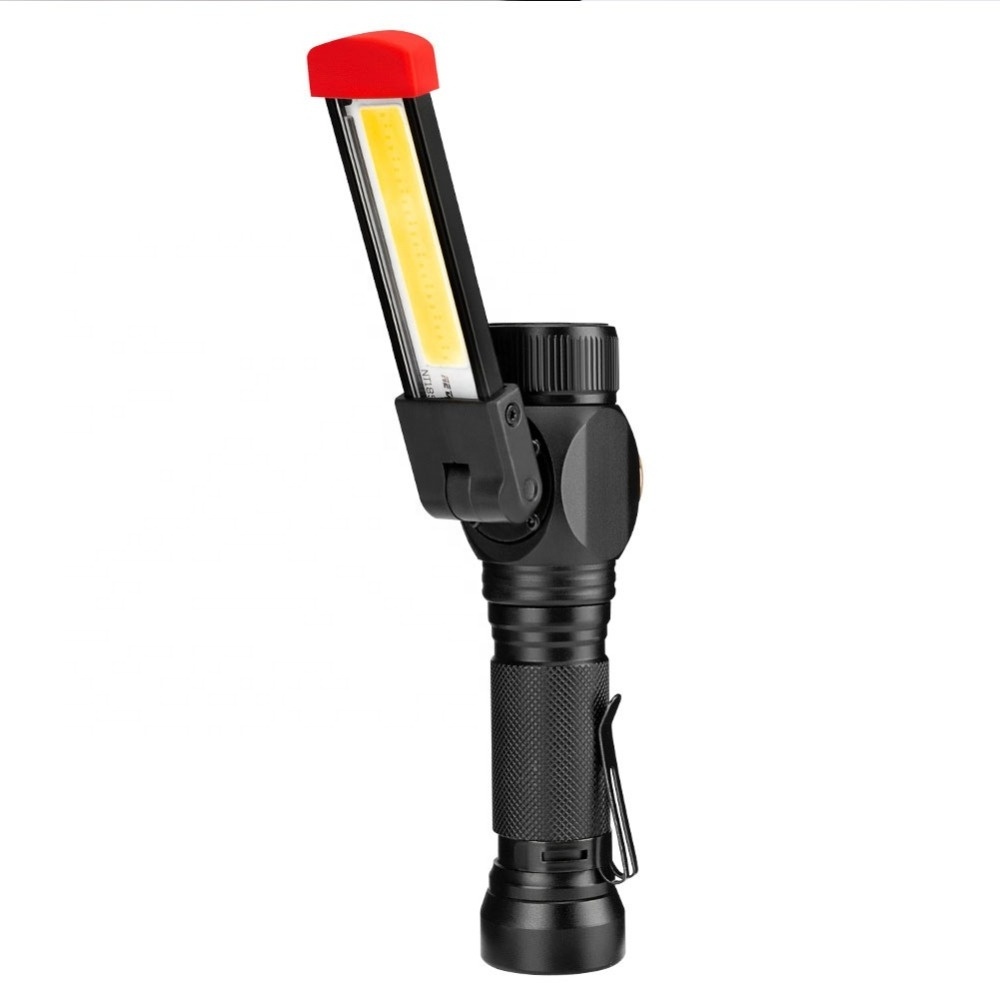 Aluminum multi-functional red led rotating work light flashlight with clip for industrial garage inspection task light