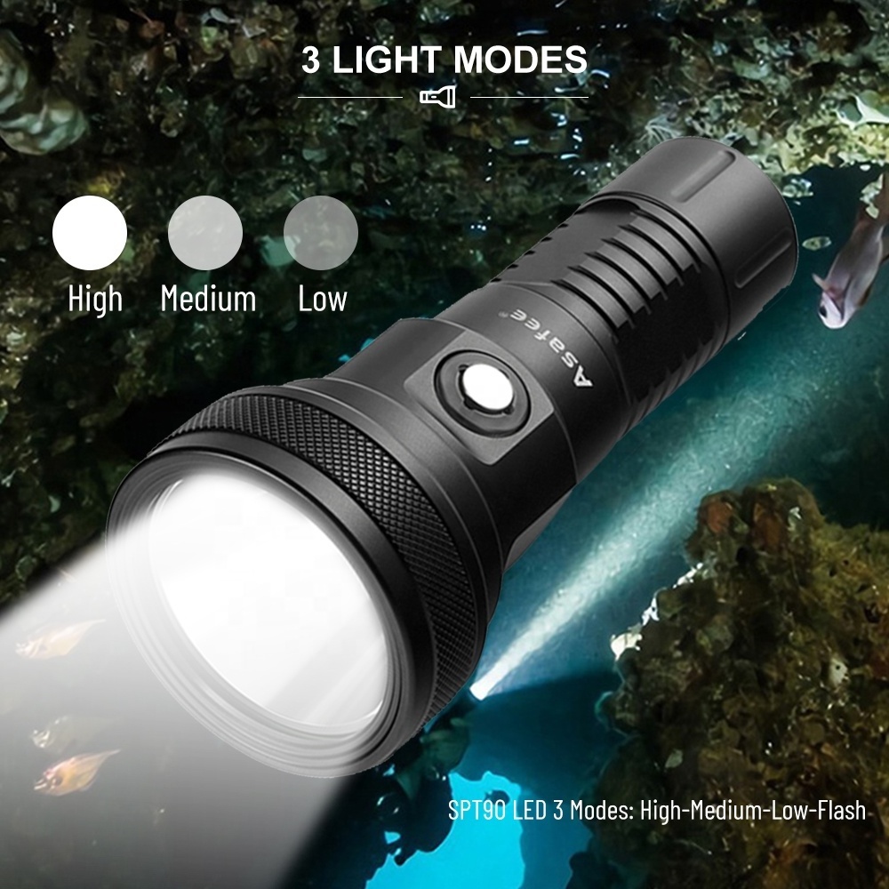 Asafee Powerful Scuba Diving Flashlight 5000lm 26650 Battery Underwater Dive Lights Backup Diving Torch Lamp