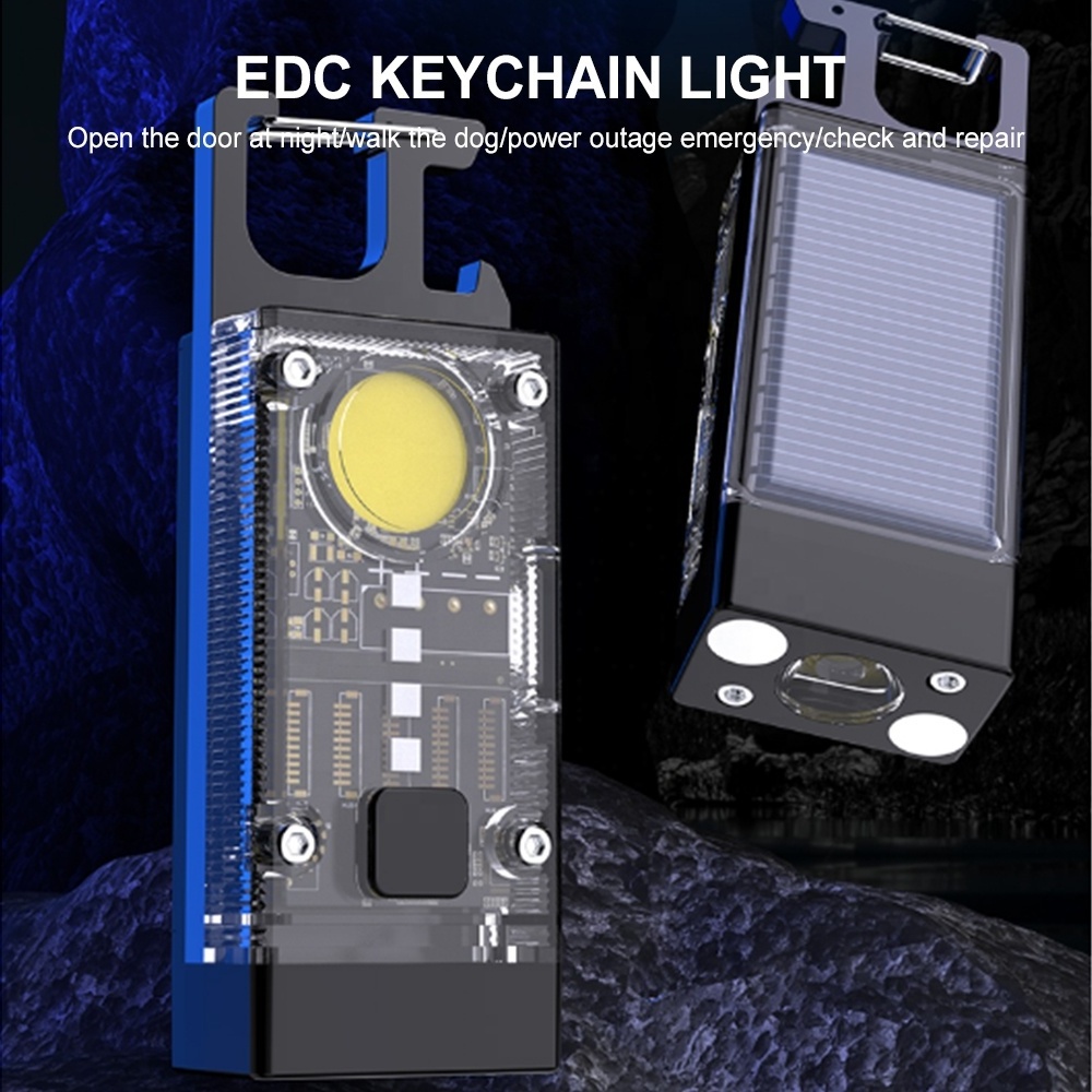 Hot Sale Keychain EDC Flashlight Type-c Charging Solar Panel Torch Rechargeable COB led 9 modes Plastic Outdoor Camping Light