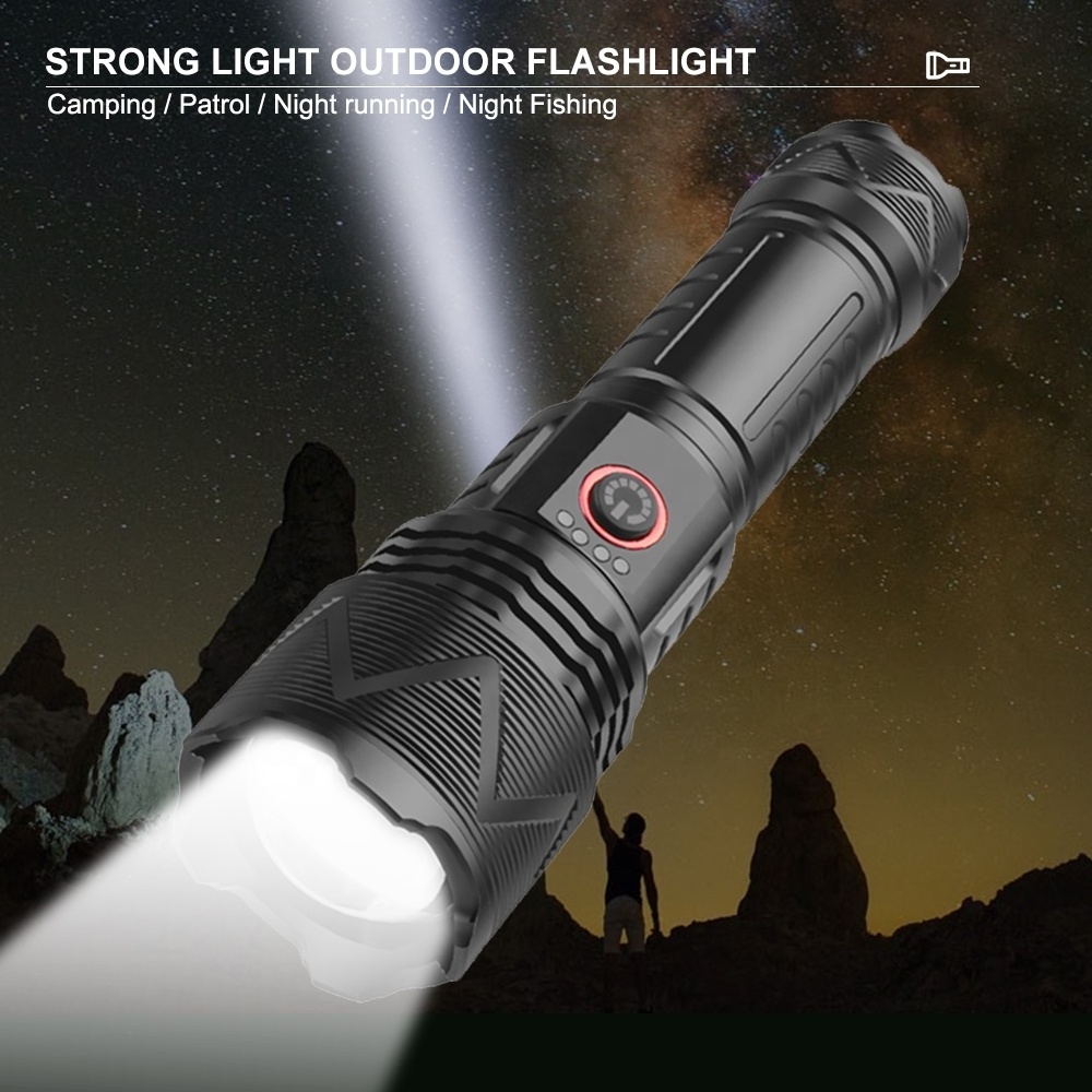 Asafee 1823 Zoomable Tactical P70 1500LM Flashlight Strong Light Outdoor  Torch with Attack Head Power Bank Flashlight