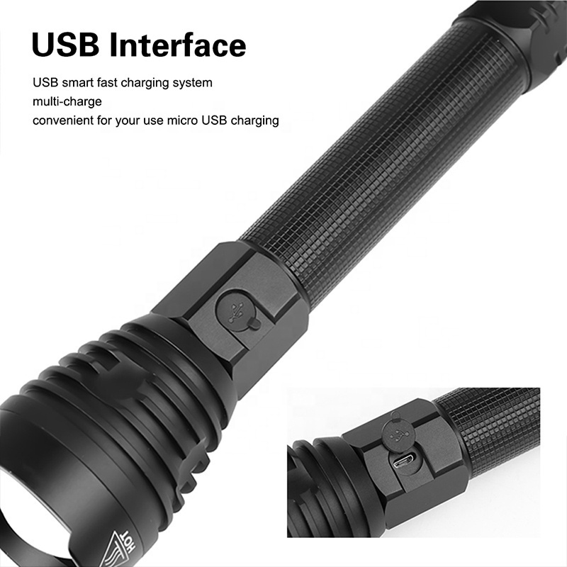 NEWEST Multi-function led Flashlight Rechargeable USB Charging Torch Light XHP90 Waterproof 500 Meter Flashlight