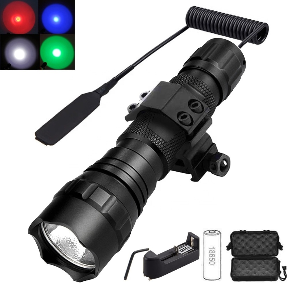 Hunting Flashlight 1200lumen Tactical Red Green Blue Purple White Light Outdoor Rechargeable Flashlight Set