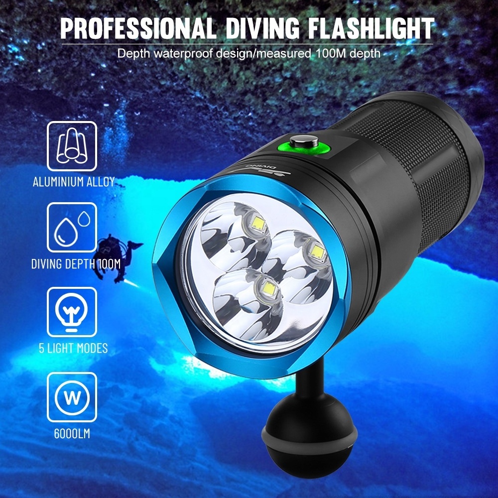 ASAFEE DA56 Powerful 6000 Lumen SST40 LED Diving Flashlight Rechargeable Diver Torch with IP68 Rating Emergency Underwater Dive