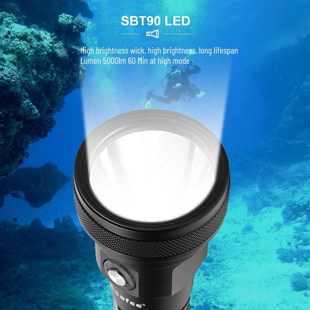 Asafee Powerful Scuba Diving Flashlight 5000lm 26650 Battery Underwater Dive Lights Backup Diving Torch Lamp