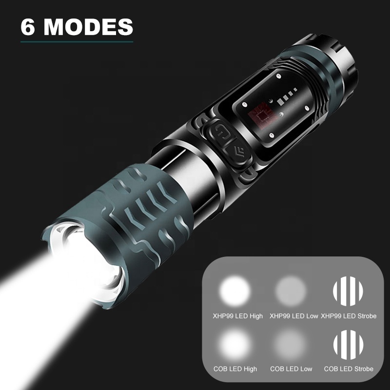 Multi-functional tactical flashlight P99 10*COB LED 2000lm powerful flashlight with magnet safe hummer rechargeable torch light