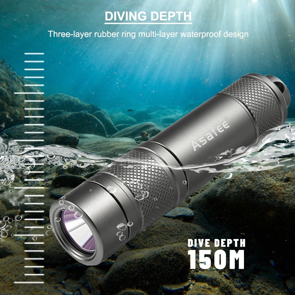 Asafee XPG Mini LED Diving Flashlight 350LM Underwater Freedive Flashlight 18650 Rechargeable Aluminum Backup Diver Torch