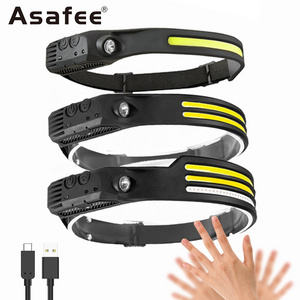 White Yellow Red LED Strip Sensor Headlamp Camping Hunting Flood Rechargeable Head Lamp Type-C Built-in Battery Head Flashlight