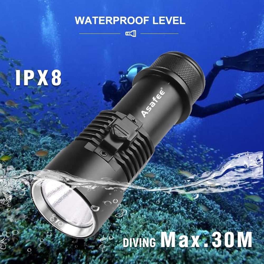 Asafee XHP70 LED Underwater Flashlight 1500LM Waterproof 3modes Magnetic Switch Free Fun Diving Torch Lamp