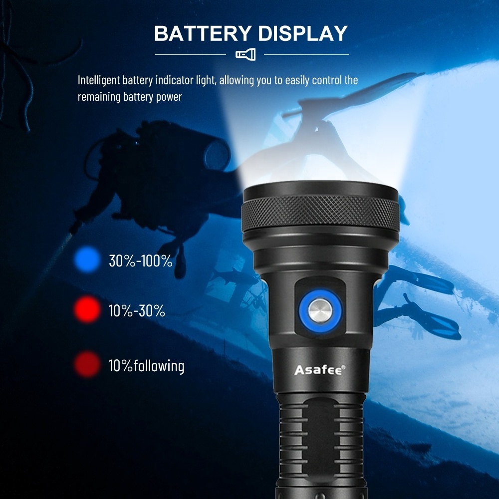 Asafee Powerful Scuba Diving Flashlight 5000lm 26650 Battery Underwater Dive Lights Backup Diving Torch Lamp