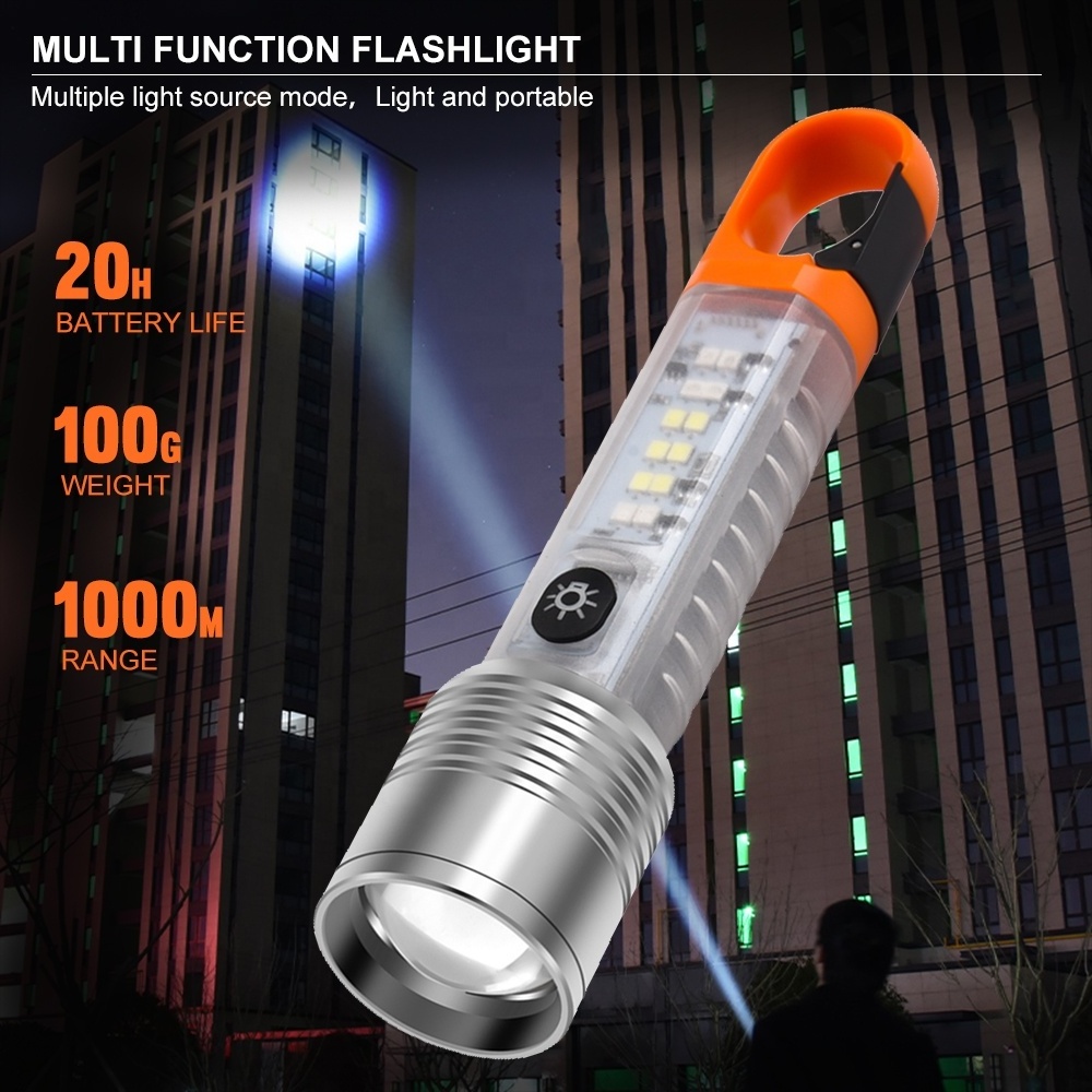 Outdoor Camping EDC Torch Light Lamp Multi-function Zoomable Flashlight COB LED Rechargeable Flashlights with Magnet