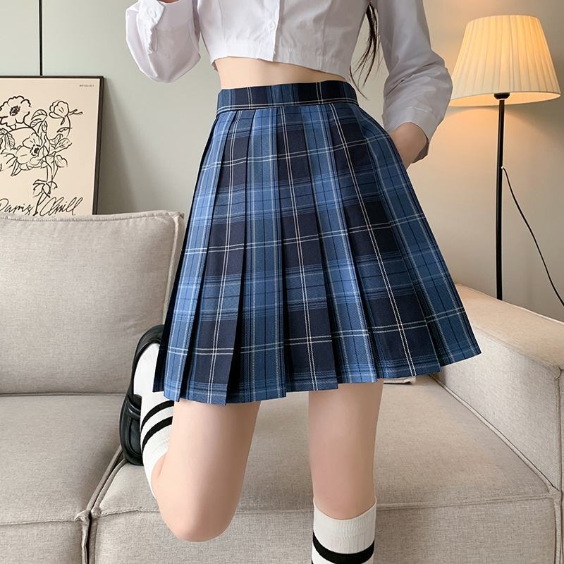 Wholesale Summer High School Girls High Waist Pleated Skirt Jk School Uniform Skirt Sets Plaid Skirts