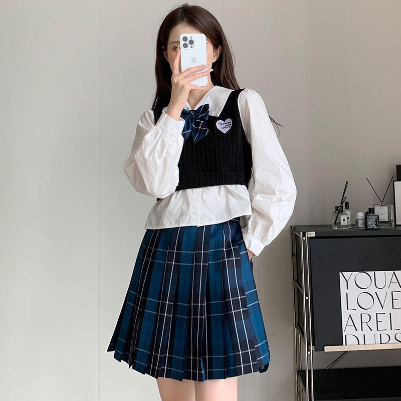 Wholesale Summer High School Girls High Waist Pleated Skirt Jk School Uniform Skirt Sets Plaid Skirts