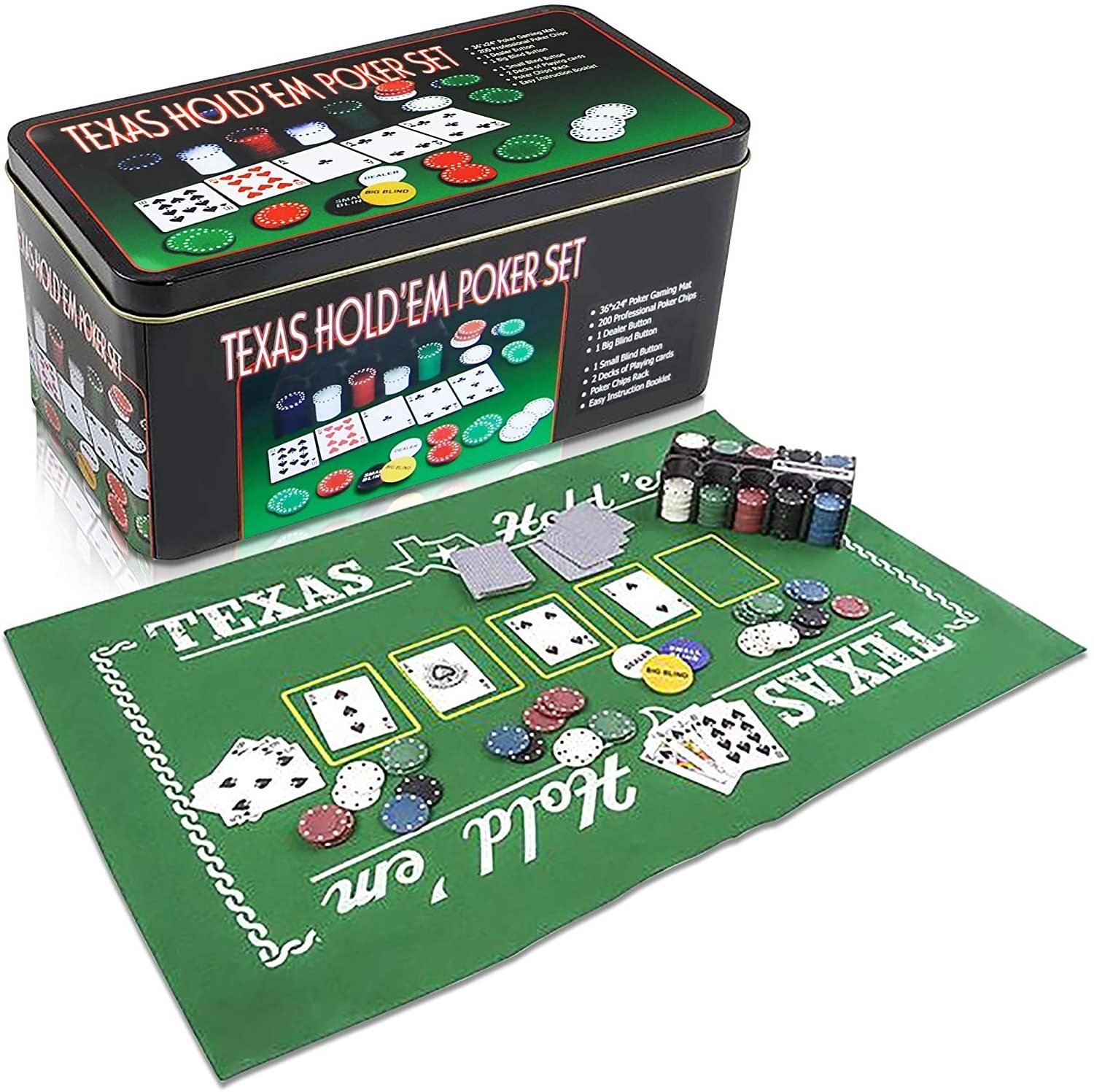 Customize Texas Hold'em Poker Game Set with Tin Storage Box