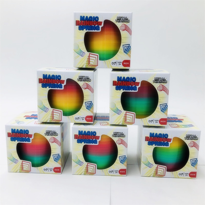 factory wholesales color box customized shapes plastic magic spring toy rainbow spring toy